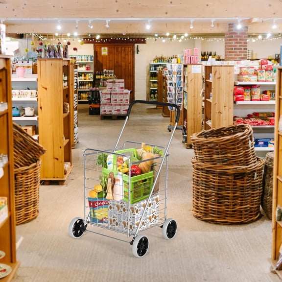 Foldable Grocery Cart Heavy Duty Utility Trolley with Large Wheels for Easy Transport