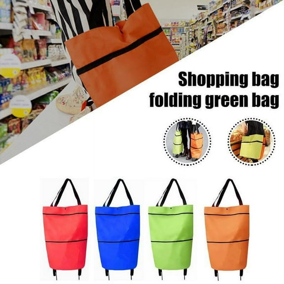 Foldable Grocery Shopping Cart with Wheels | Telescopic Tote Storage Bag | Large 30L Capacity | Collapsible Reusable Handbag for Travel, Picnic, Laundry | 16x12in-18x16in