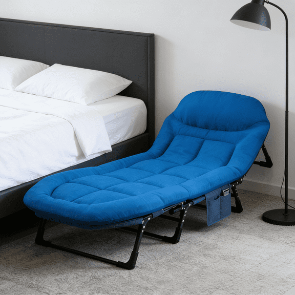 Foldable Guest Bed with Mattress, Outdoor Camping Cot with 4-Position Adjustable Reclining Nap Chair for Home Office, Supports 250LBs, Blue