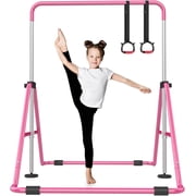 Foldable Gymnastics Bar, 5-Height Adjustable Gymnastic Bars for Kids at Home,Robust & Stable for Indoor/Outdoor Using,Weight Limit 140LBS