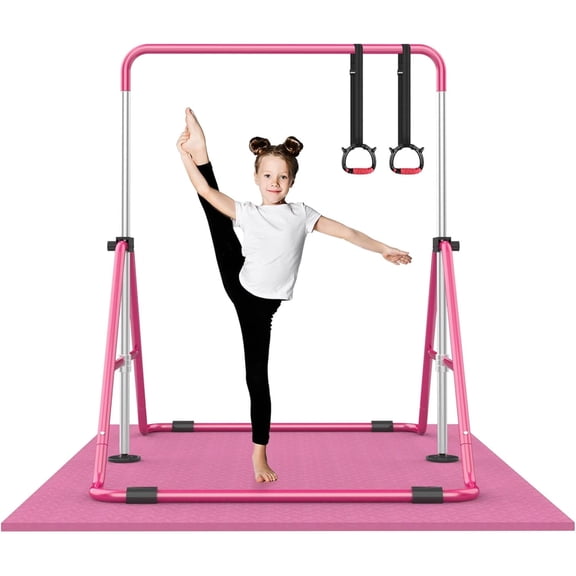 Foldable Gymnastics Bar, 5-Height Adjustable Gymnastic Bars for Kids at Home,Robust & Stable for Indoor/Outdoor Using,Weight Limit 140LBS