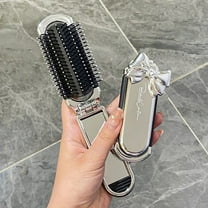 Foldable Hair Brush with Mirror, Portable Bow Travel Hair Brush, Mini Hair Brush for Travel Home Office