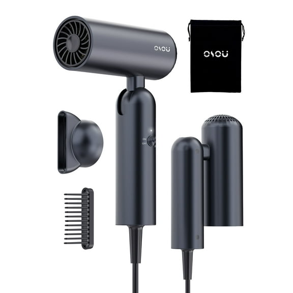 Foldable Hair Dryer with Auto-Sense Global Voltage, High Speed Professional Plasma Salon Blow Dryer with Nozzle & Comb, Portable Travel Hair Drier with Storage Bag, Perfect Gift, Space Gray