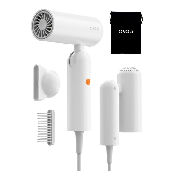 Foldable Hair Dryer with Auto-Sense Global Voltage, High Speed Professional Plasma Salon Blow Dryer with Nozzle & Comb, Portable Travel Hair Drier with Storage Bag, Perfect Gift, Milky White