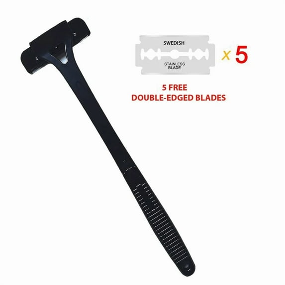 Foldable Hair Razor for Men Manual Body Shaver with Blades Quick Hair Removal Tool Wet Dry Use Extendable and Adjustable Handle (black)