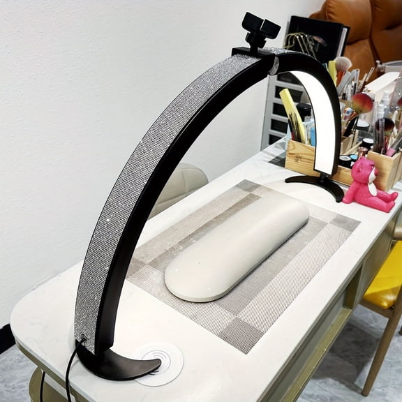 Foldable Half-Moon Aluminum Table Lamp with Mobile Phone Holder - 7 Colors & 10 Brightness Levels for Nail Art, Tattooing & Skincare Treatments