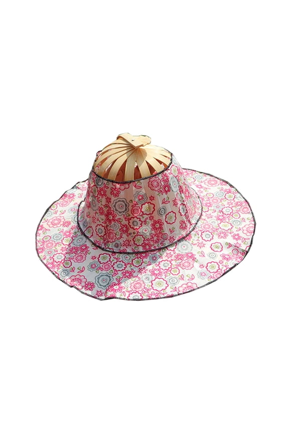 Foldable Hand Fan for Sun Hat Women Sunhat Hat with 2 in 1 Foldable Chinese Frame Floral