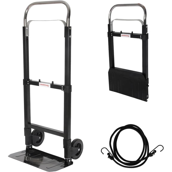 Foldable Hand Truck 220lbs Capacity, Heavy Duty Steel Collapsible Utility Cart with TPR Wheels & Free Bungee Cord, Portable Dolly for Home/Office/Warehouse