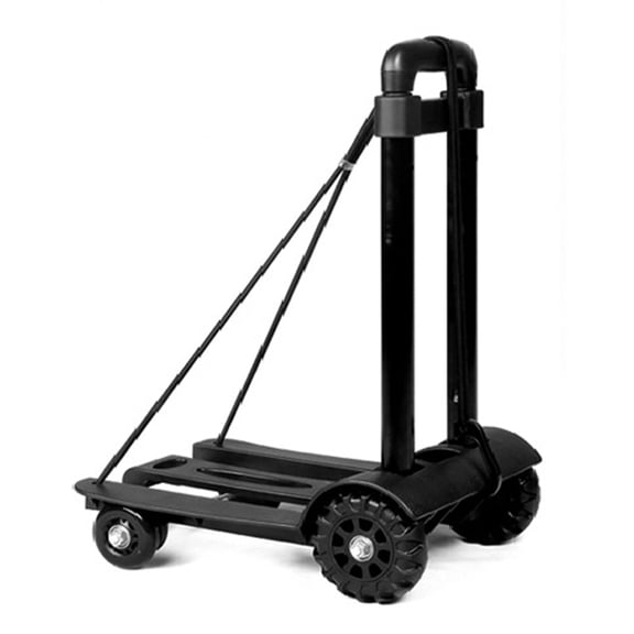 Foldable Hand Truck Dolly Heavy Duty 100 lbs Capacity 4-Wheel Folding Luggage Utility Cart for Travel Shopping Black