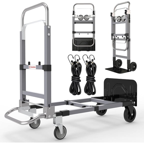 Foldable Hand Truck Moving Dolly Cart with 4 Wheels, 500 Lbs Load,2 Straps, Pre-Assembled, Save Room, Easy Folding Dolly for Furniture, Appliances, Boxes, Warehouse & Office Transport