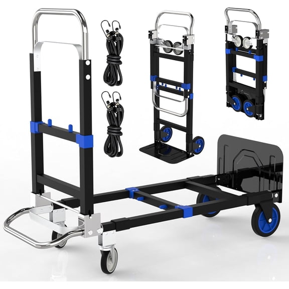Foldable Hand Truck Moving Dolly Cart with 4 Wheels, 500 Lbs Load,2 Straps, Pre-Assembled, Save Room, Easy Folding Dolly for Furniture, Appliances, Boxes, Warehouse & Office Transport