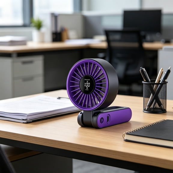 Foldable Handheld Fan with LED Digital Display, Portable USB Rechargeable Personal Mini Fan, 3-in-1 Quiet Small Desk & Neck-Hanging Fan for Travel, Commuting, Home Office & Outdoor Activities