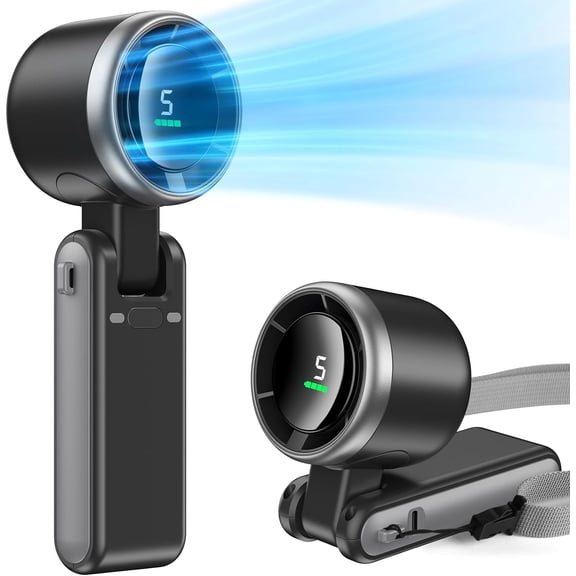 Foldable Handheld Fan, Portable High Speed Rechargeable 2500mAh Mini Turbo Fan, Digital Display, 5 Speed Adjustable Personal Small Pocket, Gifts for Women Men Travel Camp Outdoor Office