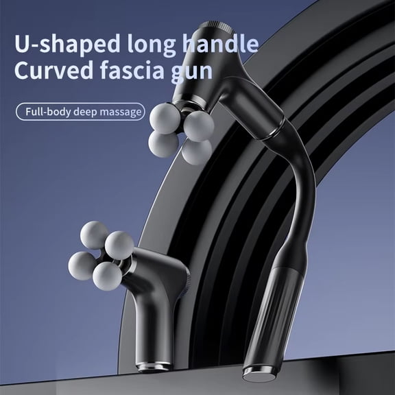 Foldable Handheld Muscle Relaxation Device Cordless Percussion Tool with Long Curved Handle, 4 Heads, 5 Speeds, Smart LED Display, Rechargeable, Portable Full Body Comfort for Home & Office