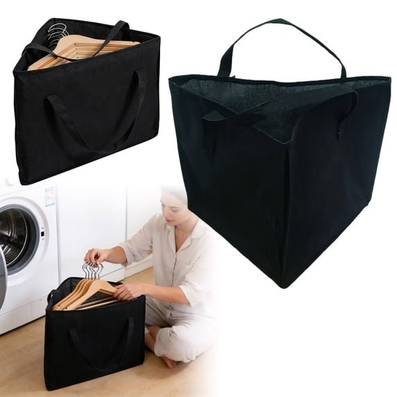Foldable Hanger Storage Bag 18.11 x 13.38 Inch Large Capacity, Triangle Clothes Hanger Organizer with Handle, Clear Transparent for Wardrobe Home Laundry Room, Storage, Black