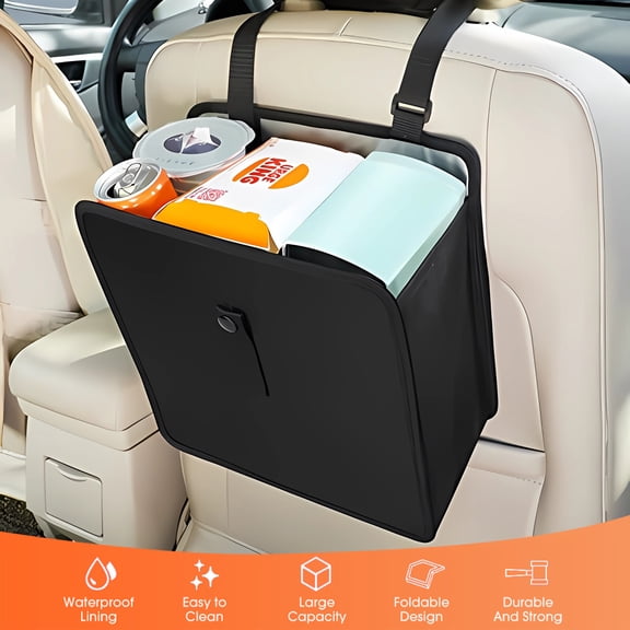 Foldable Hanging Car Trash Bin Can,Portable Car Organizer with Adjustable Strap, Waterproof Oxford Multipurpose Car Container Garbage Bucket Bag Universal