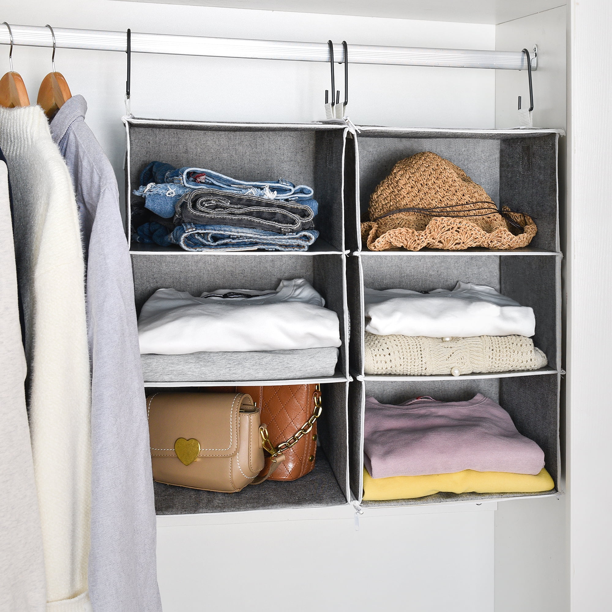 StorageWorks Fabric Hanging Closet Organizer, 6-Shelf Hanging Storage Organizer, Gray, 12 inchx12 inchx42 inch, Size: 12 x 12 x 42