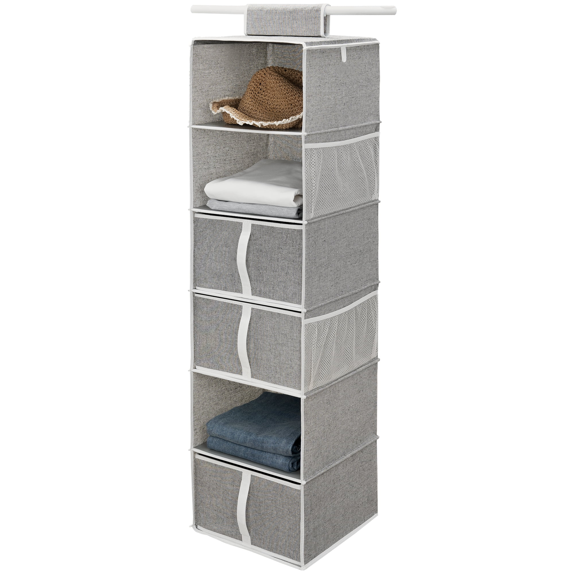 StorageWorks 6-Shelf Hanging Closet Organizer, Hanging Shelves for Closet,  Fabric, Mixing of Brown and Gray, 12 D x 12 W x 47 ¾ H