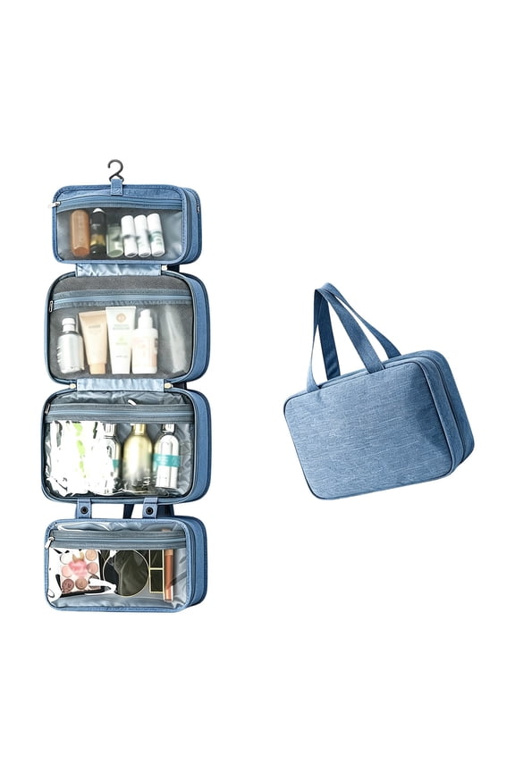 Foldable Hanging Cosmetic Organizer, 4-Slayer Travel Toiletry Bag with Clear Pouches, Water-Resistant Makeup Bag for Bathroom, Travel, Camping, Storage