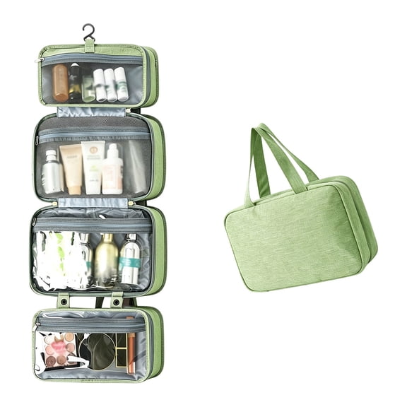 Foldable Hanging Cosmetic Organizer, 4-Slayer Travel Toiletry Bag with Clear Pouches, Water-Resistant Makeup Bag for Bathroom, Travel, Camping, Storage