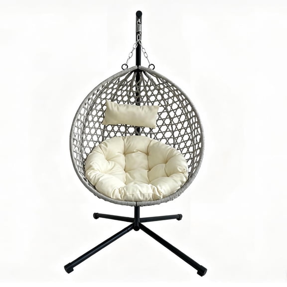 Foldable Hanging Egg Chair 350Lbs Cap, Rattan w/ Cushion