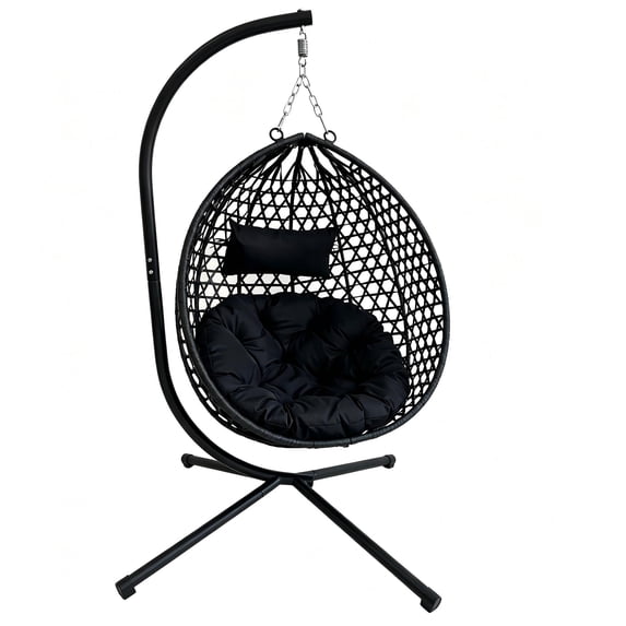 Foldable Hanging Egg Chair 350Lbs Cap, Rattan w/ Cushion