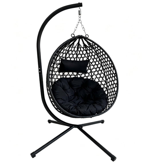 Foldable Hanging Egg Chair 350Lbs Cap, Rattan w/ Cushion