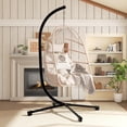 thumbnail image 1 of Foldable Hanging Egg Chair with Stand and Pillow, HDPE Rattan and Heavy Duty Aluminum-Steel Frame, Outdoor Patio Wicker Swing Egg Chair with Headrest and Cushioned, 350 Lbs Capacity (Beige), 1 of 14