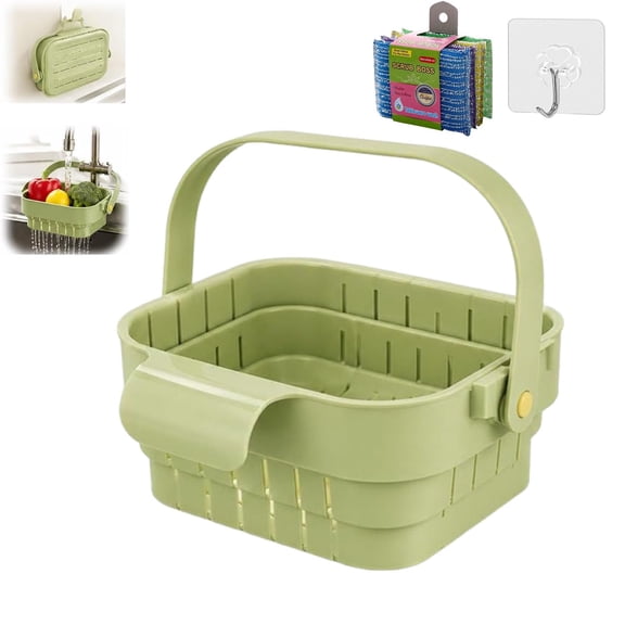 Foldable Hanging Kitchen Sink Drain Basket Strainer, Multifunctional No-Drill Hanging Drain Rack Food Catcher for Kitchen Space Saving Storage Drying Fruit Vegetables, Easy to Clean