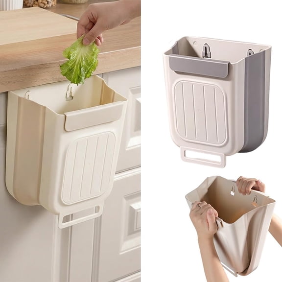 Foldable Hanging Kitchen Trash Can, Wall Mounted Trash Can, Cabinet Door Garbage Bin, Space Saving Plastic Waste Bin for Kitchen, Bathroom & Bedroom (White, 6L)