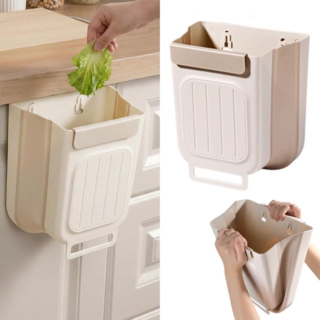 Withe Trush Foldable Hanging Kitchen Trash Can, Wall Mounted Trash Can, Cabinet ...