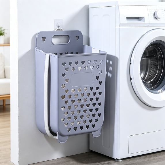 Foldable Hanging Laundry Basket Wall Mount Dirty Clothes Hamper Collapsible Storage Bin for Bathroom Bedroom 14.17x11x5.9 Inch