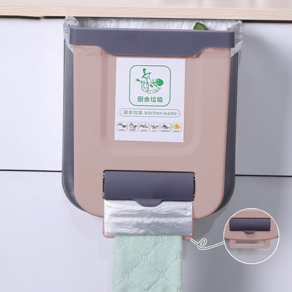 Foldable Hanging Plastic Garbage Bin for Kitchen Wall Mounted Small Trash Can with Lid Under Sink Compost Bin Space Saving for Home Bathroom Office or Camping 1 Pack
