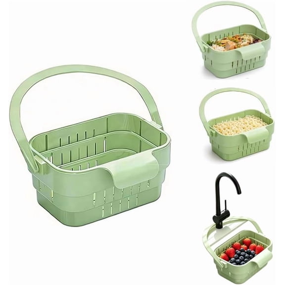 Foldable Hanging Sink Drain Basket Stretchable Kitchen Colander with Flip Cover Space Saving Food Strainer, Multi-functional Faucet Storage Rack Draining for Fruits Vegetables Utensils