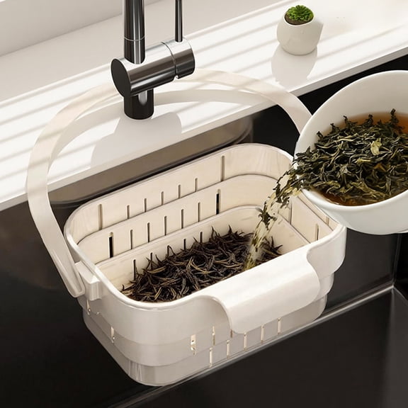 Foldable Hanging Sink Drain Basket Stretchable Kitchen Colander with Flip Cover Space Saving Food Strainer, Multi-functional Faucet Storage Rack Draining for Fruits Vegetables Utensils,B