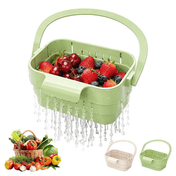 Foldable Hanging Sink Drain Basket Stretchable Kitchen Colander with Flip Cover Space Saving Food Strainer, Rack Draining for Fruits Vegetables Utensils (Green)