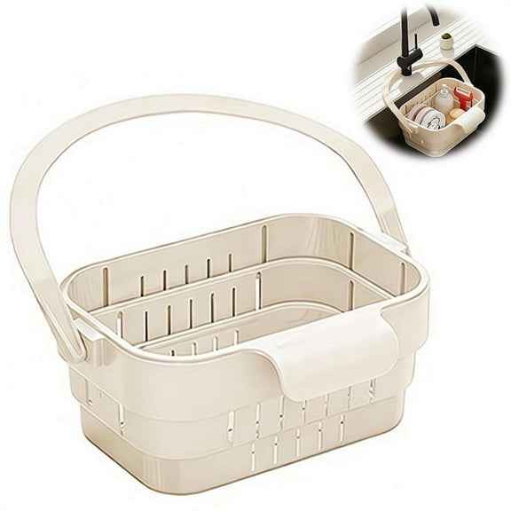 Foldable Hanging Sink Drain Basket, Stretchable Kitchen Colander Strainer for Fruits Vegetables Utensils, Space-Saving Faucet Storage Rack