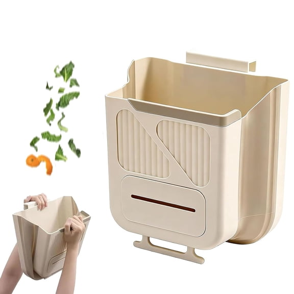 Foldable Hanging Trash Can for Kitchen Cabinet, Kitchen Trash Can with Space-Saving Design, Compact Waste Bin Versatile Kitchen Bins, Collapsible Garbage Can with Trash Bag Compartment (B, 7L)