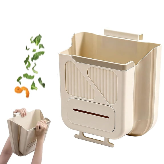 Foldable Hanging Trash Can for Kitchen Cabinet, Kitchen Trash Can with Space-Saving Design, Compact Waste Bin Versatile Kitchen Bins, Collapsible Garbage Can with Trash Bag Compartment.