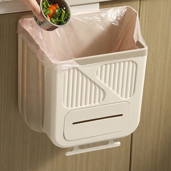 Foldable Hanging Trash Can, Space Saving Garbage Bin for Kitchen Cabinet Door, Strong Load-Bearing Waste Container, Multi-Purpose Trash Can for Bathroom Bedroom Dormitory