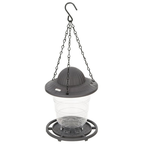 Foldable Hanging Wild Bird Feeder, Plastic Clear Panel Feeder for Garden Yard, Lifting Roof for Easy Filling, Retractable Design for Easy Cleaning, Weather Resistant, Dark Gray