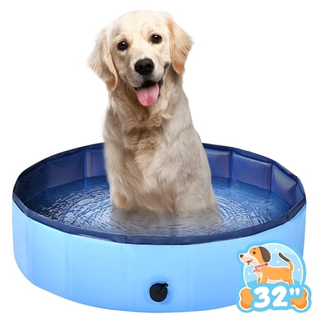 YCFUN 32" Foldable Dog & Kiddie Pool, Hard Plastic Above Ground Swimming Pool with Non-Slip Bottom, Portable Outdoor Pool for Dogs & Kids (32" x 8")