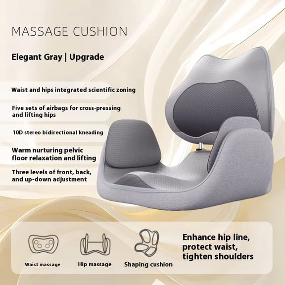 Foldable Heated Vibrating Massager Cordless Seat Cushion with Air Compression & Kneading, 3 Modes, Auto Shut-Off Timer, Rechargeable, Portable Waist, Hip & Back Relaxation for Home & Office,gray