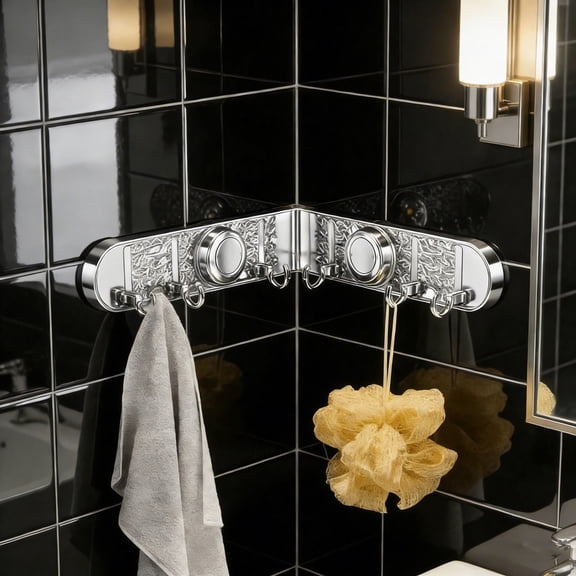 Foldable Heavy Duty Adhesive Hook Foldable Suction Corner Hook Rack No Drill Wall Organizer For Bathroom Shower Kitchen Bathroom Foldable Suction Corner Hook Rack White - A