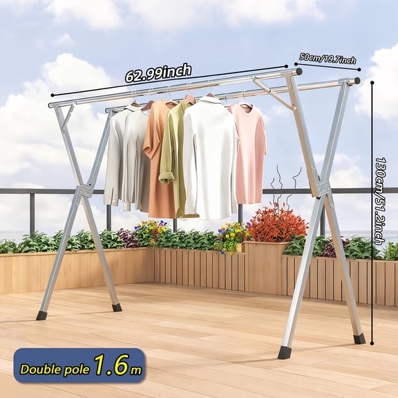 Foldable Heavy Duty Clothes Drying Rack, Indoor Outdoor Portable Laundry Dryer, Large Space Saving Collapsible Design, Rust Resistant Household Essentials