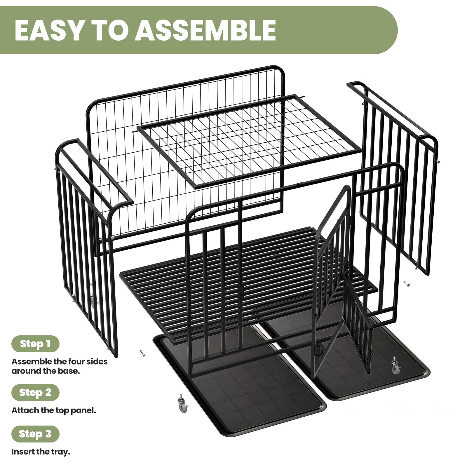Alloy Steel Heavy Duty Dog Kennel, 43.3 X 29.5 X 35.4 In Medium Large Dog Crate, Foldable Dog Kennel with Lockable Wheels Multiple Doors for Indoor Outdoor Bedroom Travel