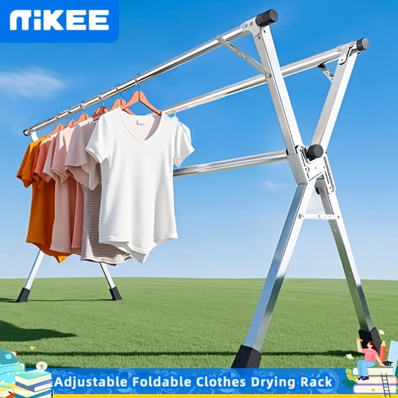 Foldable Heavy-Duty Metal Clothes Drying Rack with Adjustable 3-Tier Rods - Portable Indoor/Outdoor Freestanding Laundry Rack