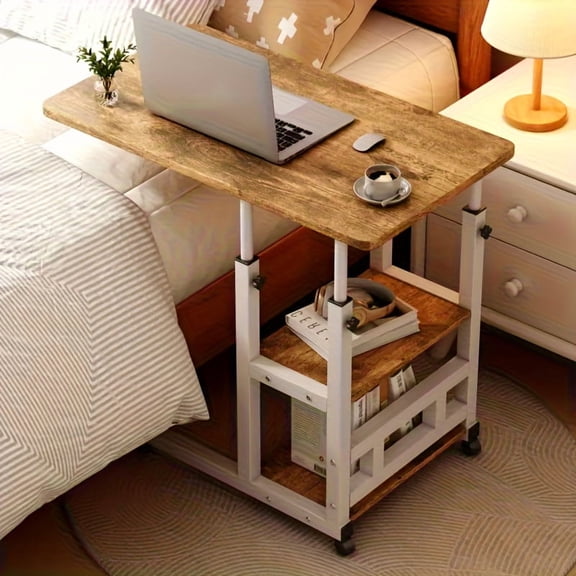 Foldable Height-Adjustable Office Computer Desk with Wheels & Storage Drawers, 3-Tier Metal Small Workstation, Space-Saving for Bed/Sofa/Bedroom/Living Room/Office