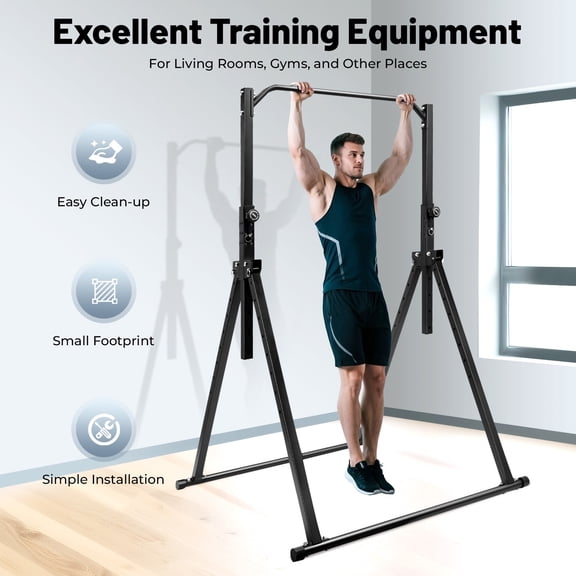 Foldable Height Adjustable Pull Up Bar Station, Multifunctional Power Tower Dip Stand, Home Gym Full Body Strength Workout Fitness Training Equipment