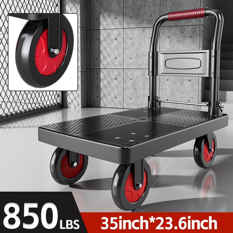 Foldable High-Capacity Labor-Saving Trolley with Rotating Handle | High-Strength Plastic Tray, Polyurethane Wheels, Ideal for Shopping, Errands, and Home Transport